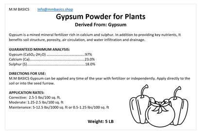5 LB, Gypsum for Plants, Water Soluble, Rich in Calcium and Sulphur, Benefits Soil Structure, Porosity, Air Circulation, and Water Infiltration and Drainage (Gypsum 5 LB)