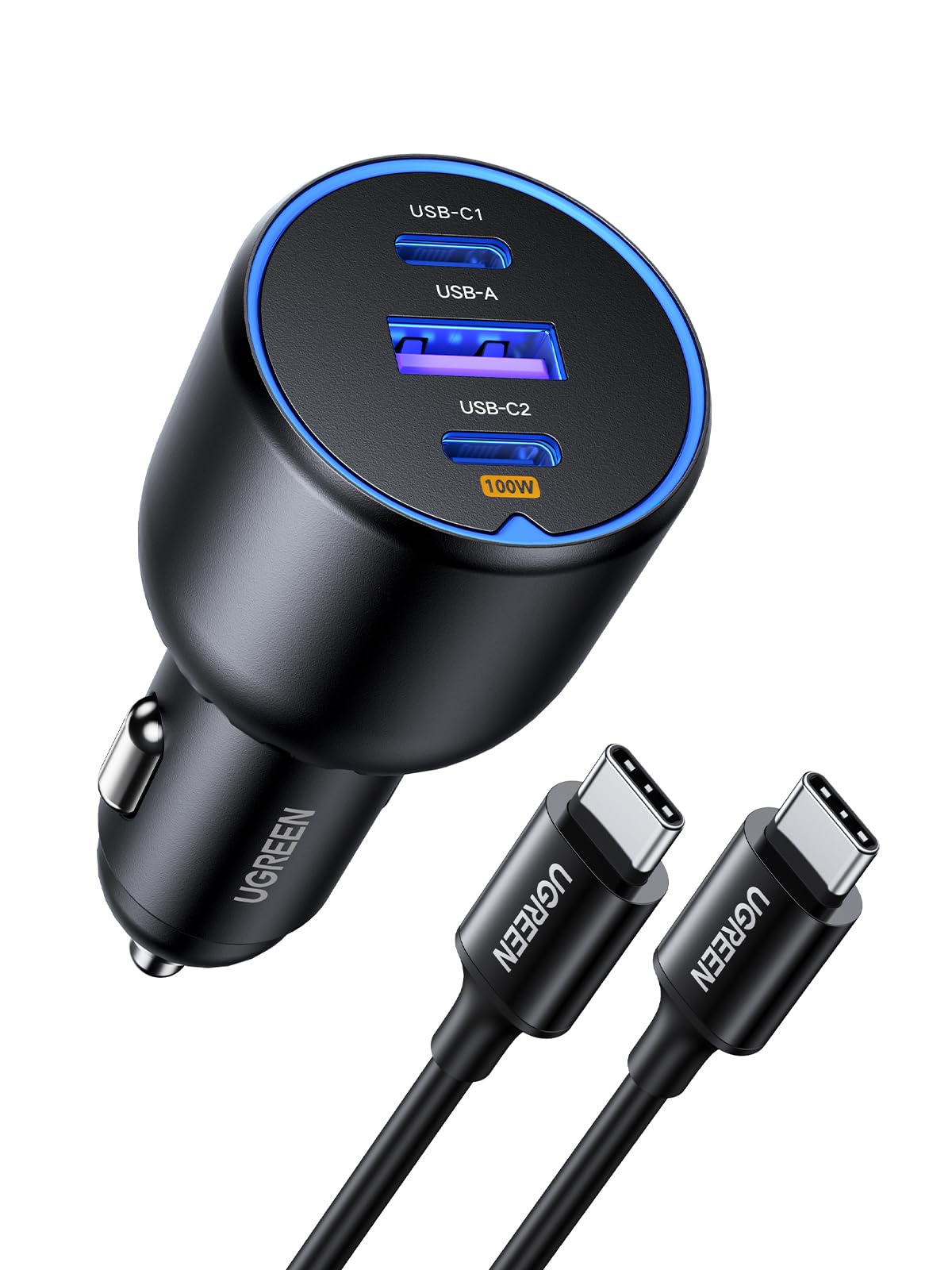 UGREEN 130W Car Charger USB C Fast Charger (with 100W USB C Cable) PD3.0 QC4.0 PPS Fast Charging Car Adapter Compatible with Dell XPS, MacBook, iPhone 17 16 15 14 Pro Max, Galaxy S25 S24 Ultra, iPad