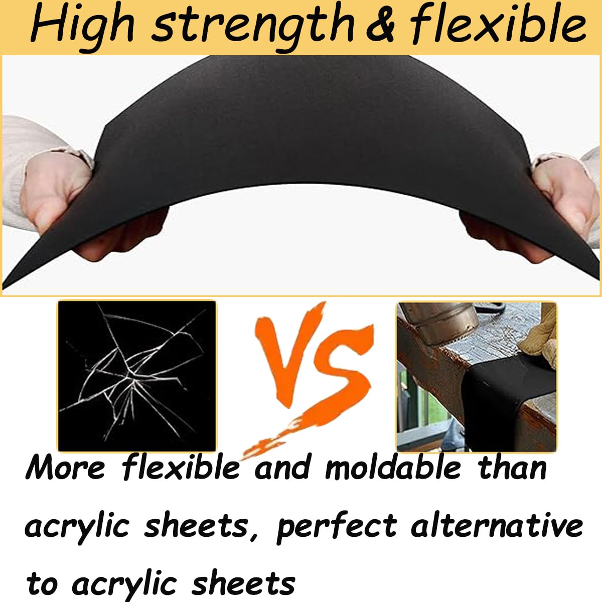 Aisetmoon 2 Pack ABS Plastic Sheets 12"x12" 1/4 Inch Thick, Moldable Flexible Thermoplastic Panel, Black Plastic Sheet Rigid, DIY Materials Home Decor Handcrafts(Matte & Textured Finish)