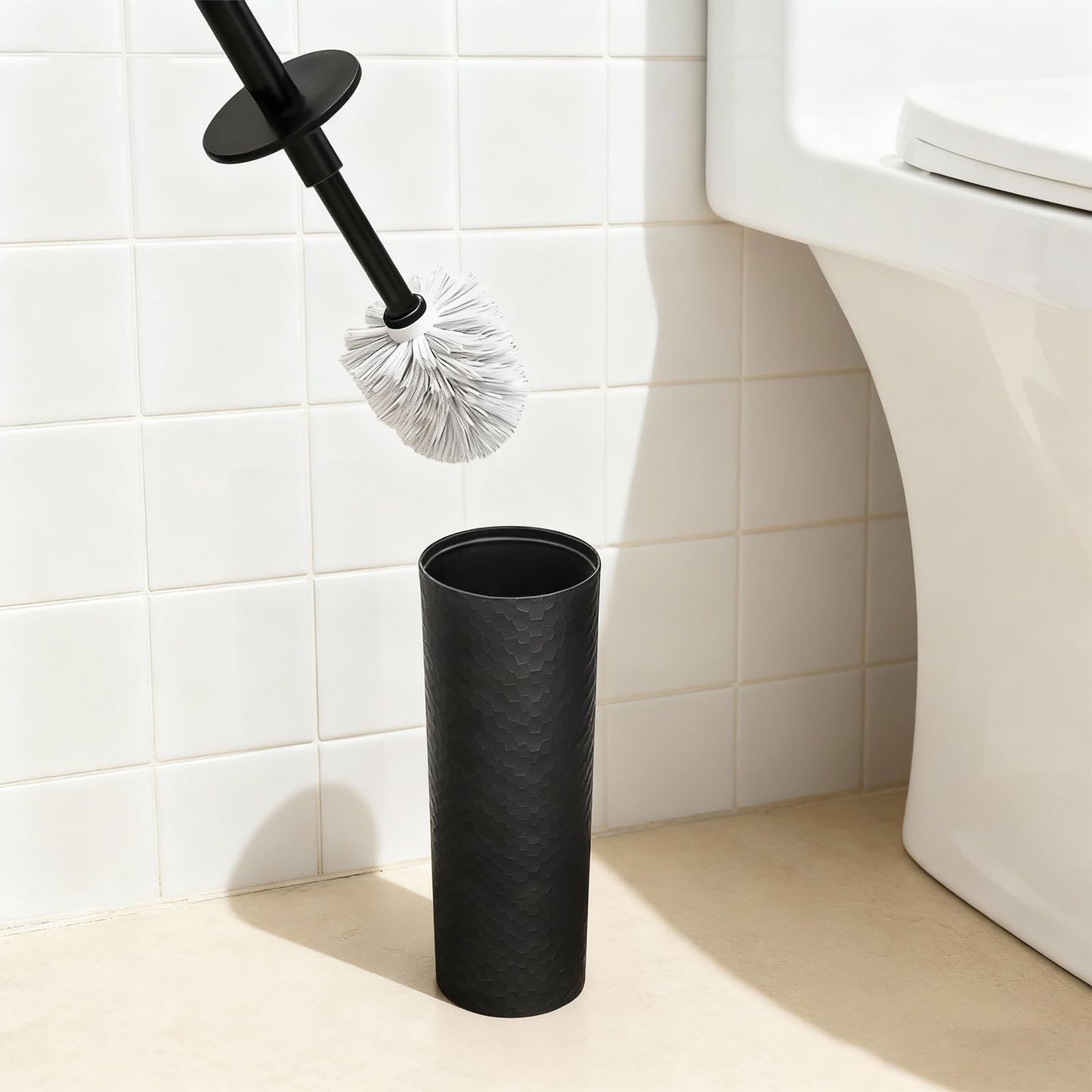 Topsky 2-Pack Closed Toilet Brush Compact Toilet Brush and Holder Plastic Round Barrel Loo Brush with Replacement Toilet Brush Head-Black