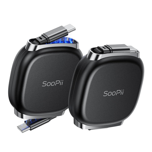 SooPii USB C to USB C Cable (2Pack 3.3FT), 240W Retractable USB C Fast Charging Cable with Mag Snap Storage, 5-Stage Length Preset Type C Cable for iPhone 16/15 Pro Max, Galaxy S25/24