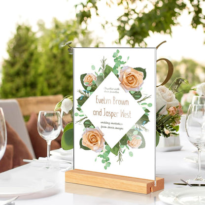 Acrylic Sign Holder 8.5x11, Clear Table Display Stand With Wooden Base, L Shape Slant Back Design Acrylic Frame Plastic Paper Menu Holder Detachable Base Flyer Holder for Office Store Home-3Pack