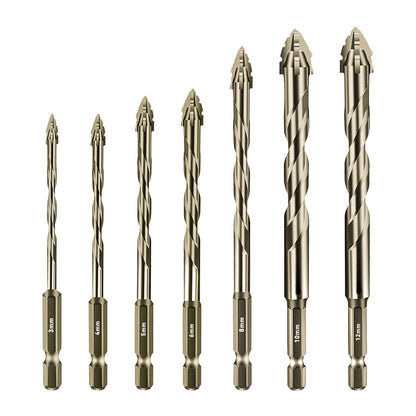 Four-Flute Sawtooth Eccentric Drill Bit, Multifunction Drill Bit Set High Hardness Skewed Head Eccentric Drill (Yellow,7PC: 3/4/5/6/8/10/12MM)