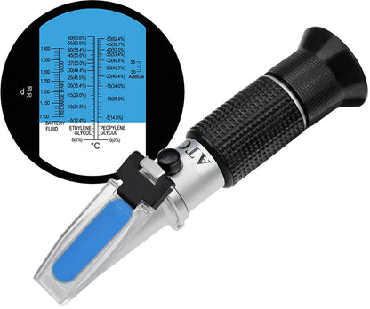 TRZ Antifreeze Refractometer, Antifreeze Battery Cleaning Fluid, Ethylene Glycol: -60°C - 0°C, 0-66.6% Vol, Propylene Glycol: -50°C - 0°C, 0-62.4% Vol, Battery Liquids: 1100-1400sg.