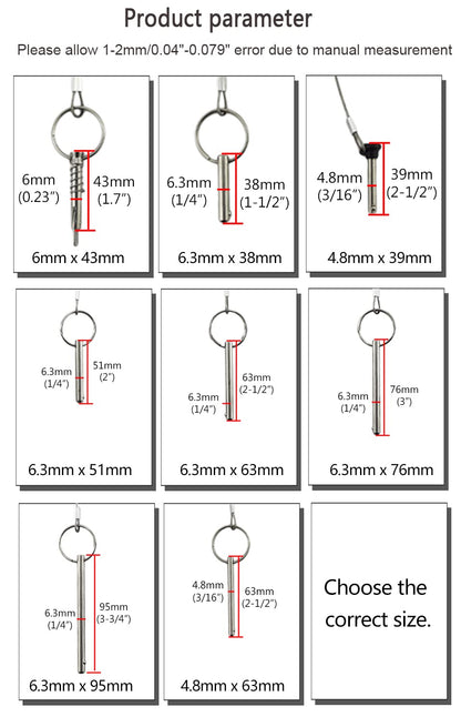 Diameter 3/16" Stainless Steel Black Nylon Head Pull Pin With Lanyard - Marine Bimini Top Pins for Swivel Ball Deck Hinge Quick Release (6)