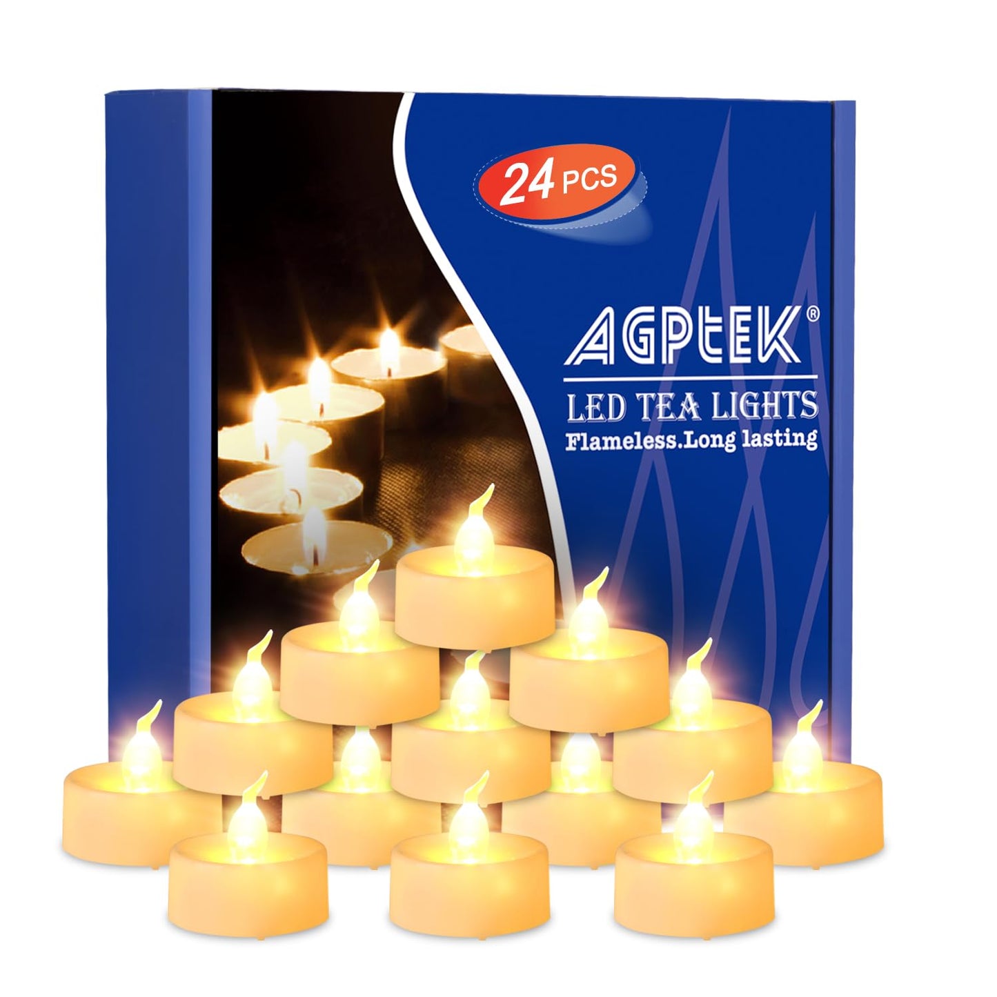 AGPtEK Timer Flickering Flameless LED Small Tealight Battery-Operated Tealights for Wedding Holiday Party Home Decoration 24pcs(Warm White)