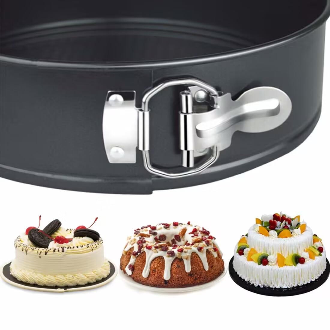 3Pcs Springform Pan Set, 4"/7"/9" Non-Stick Cheesecake Pan, Leakproof Round Cake Pan,Removable Bottom Quick Release Latch Moulds for Birthday Cake,Gift Free 50 Pcs Cake Paper