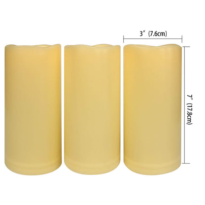 3PCS 7" Waterproof LED Flameless Timer Candles, 1000 Hours Long Battery Life/Flickering Battery Operated Electric Outdoor LED Large Pillar Candle for Outside Lantern Festival Decor etc.