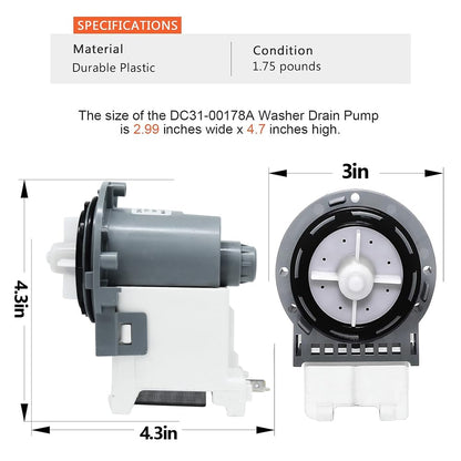 DC31-00178A Washer Drain Motor Replacement by BAY Direct for Samsung Washing Machine Compatible Part Number: DC31-00054D AP5916591 PX3516-01 DC31-00178D PS9605762 2754406 PS9605762 EAP9605762 3989917
