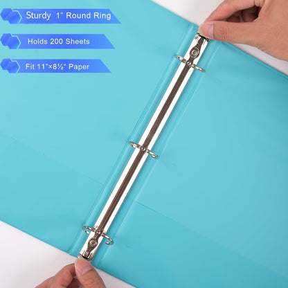 1-Inch Binder 3 Ring, Round Ring with 2 Interior Pockets, Holds 200 Sheets Letter Size Paper, Durable Plastic View Binders for School, Office, and Home