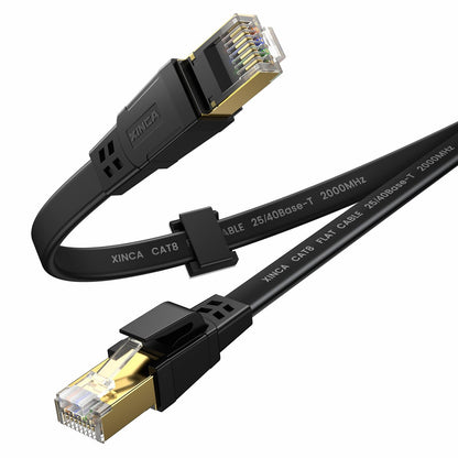 Cat 8 Ethernet Cable 50FT, High Speed Flat Network Cable Shielded with Gold Plated RJ45 Connector, 26AWG Lastest 40Gbps 2000Mhz SFTP Patch Cord for Router, Modem, Gaming, Ethernet Switch (Black)
