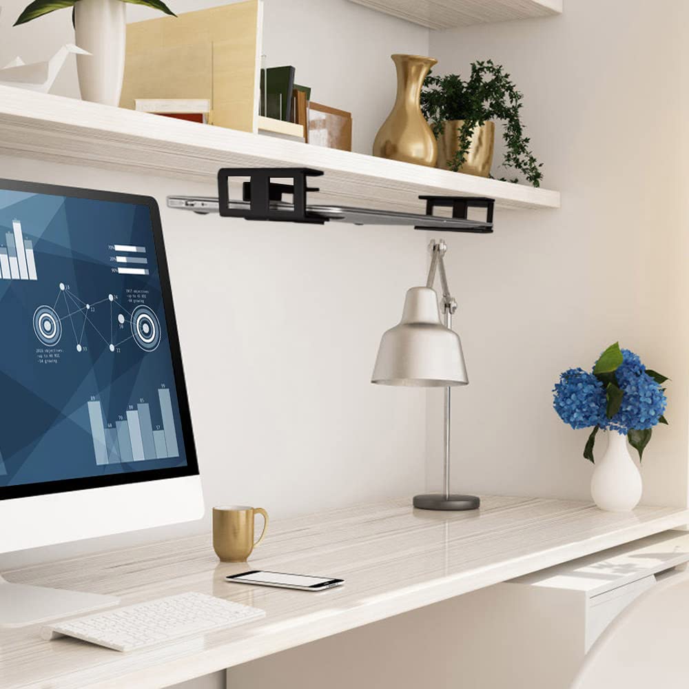 Under Desk Laptop Mount, IFCASE Hard Aluminum Under Desk Shelf Holder for Laptop, Mac mini, MacBook, Keyboard with Anti-Scratch Silicone (Black)