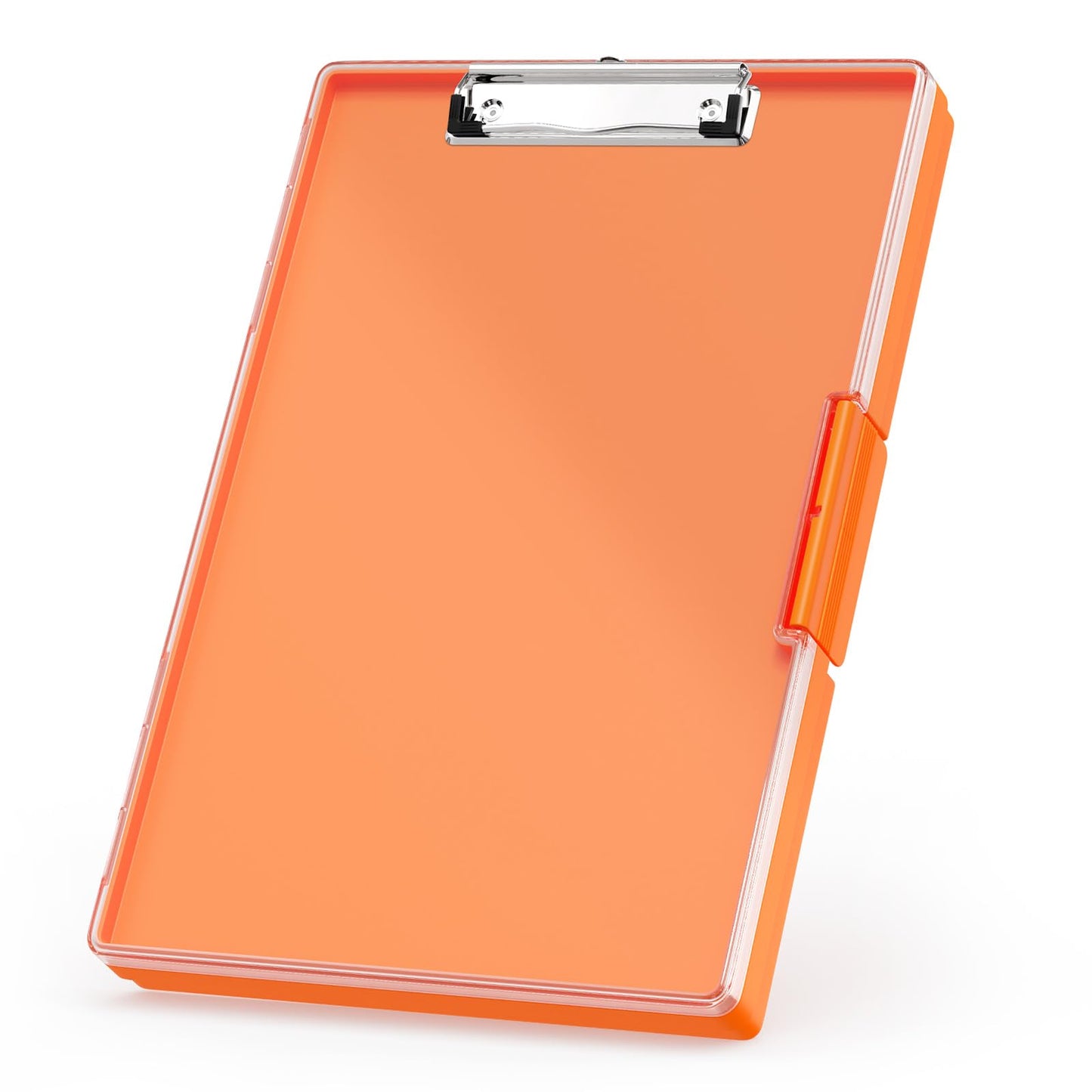 Rimilak Plastic Clipboard with Storage, Side Opening Clip Boards with 2 Storage Case, High Capacity Nursing Clipboards with Heavy Duty Clips for Work School Office Supplies, Orange