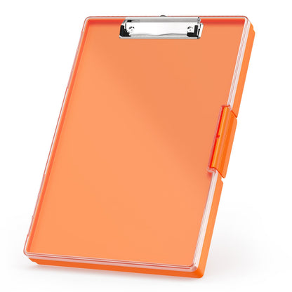 Rimilak Plastic Clipboard with Storage, Side Opening Clip Boards with 2 Storage Case, High Capacity Nursing Clipboards with Heavy Duty Clips for Work School Office Supplies, Orange
