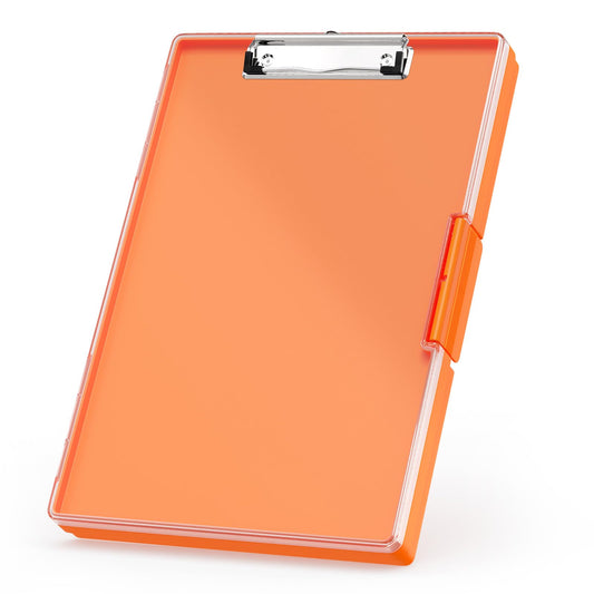 Rimilak Plastic Clipboard with Storage, Side Opening Clip Boards with 2 Storage Case, High Capacity Nursing Clipboards with Heavy Duty Clips for Work School Office Supplies, Orange