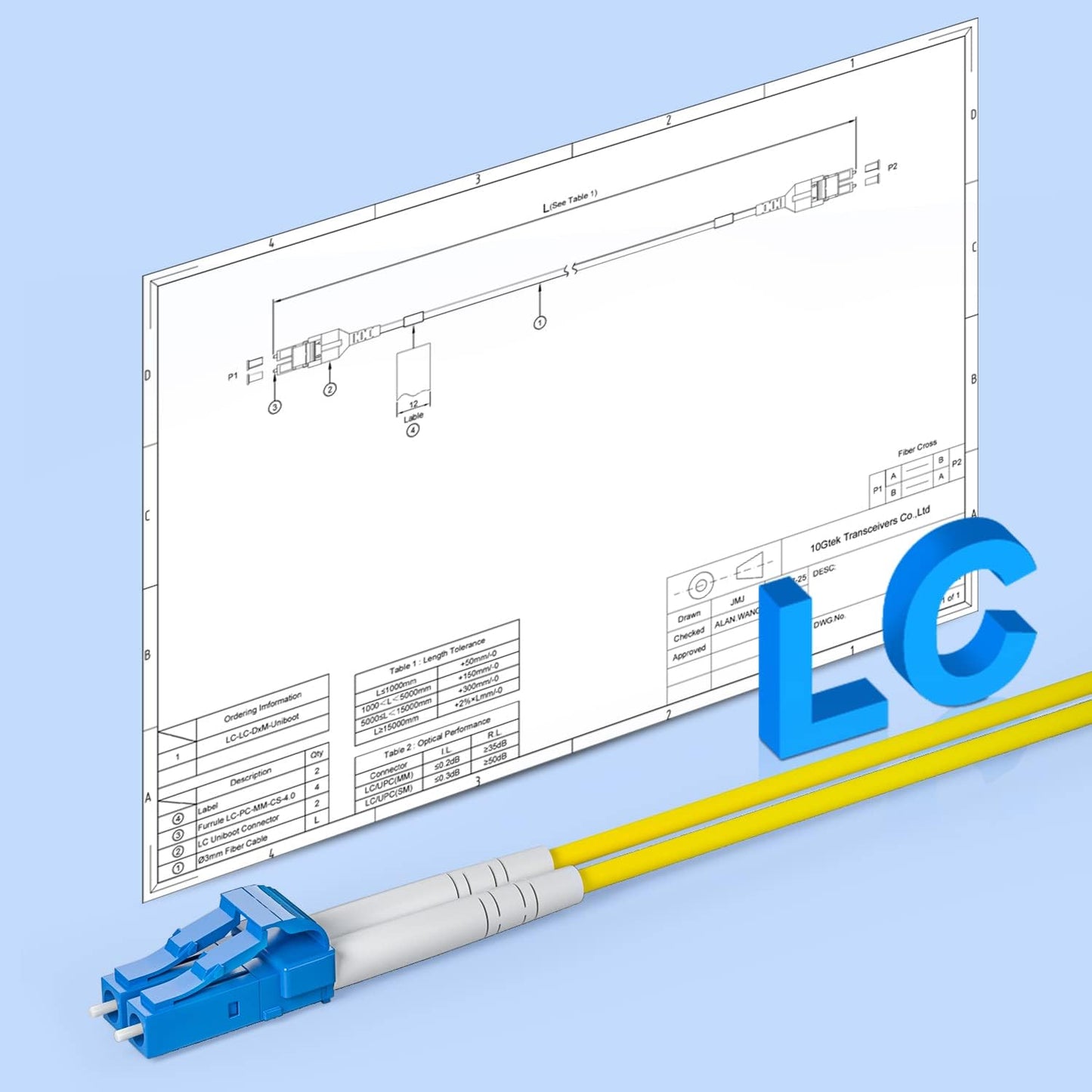 10Gtek OS2 Fiber Patch Cable - LC to LC 10Gb/Gigabit Singlemode Jumper Duplex 9/125 LSZH Fiber Optic Cord for SMF SFP Transceiver, Yellow, 20-Meter(65-ft)