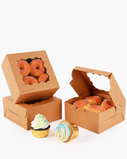 36Packs Kraft Bakery Boxes with Window 6x6x3 inches Brown Cookie Boxes Macaroon Boxes Thick & Sturdy Treat Boxes for Macarons，Pastry