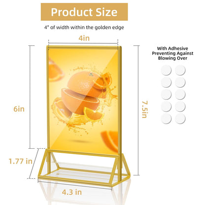 PPH-Sisy Acrylic Sign Holder 4 x 6 Gold Frame Display Stand ，Clear Table Flyer Holder，Plastic Paper Holder for Home, Office, Shop- Exhibition 4 x 6 inches (6pcs)