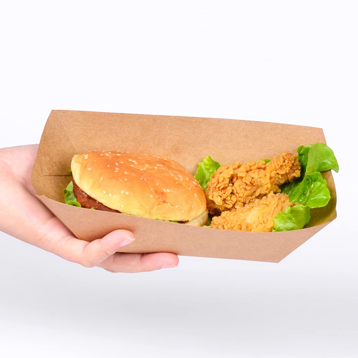 YYBD 100 Pack Kraft Paper Food Trays Disposable Brown Food Trays Recyclable Take Out Food Serving Boat Container Baskets Trays for Snacks French Fries Nachos Hot Dogs Tacos Picnic BBQ Party Supply