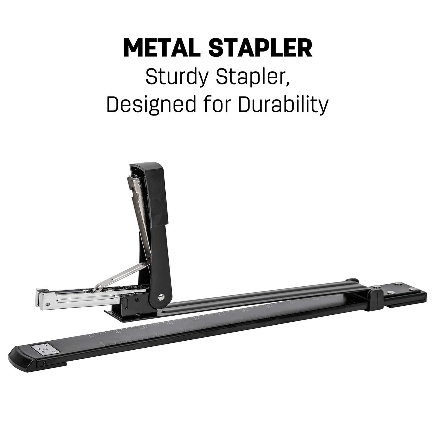 Deli Long Reach Stapler with 1000 Staples, 20 Sheet Capacity, Long Arm Standard Staplers for Booklet or Book Binding, Black