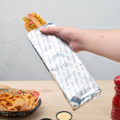 Restaurantware-Bag Tek 3.7 x 1.2 x 12 Inch Hot Dog Bags, 100 Large Hot Dog Wrappers - Greaseproof, Freezer-Safe, Printed Foil Accessories, Heat-Resistant, Non-Vented