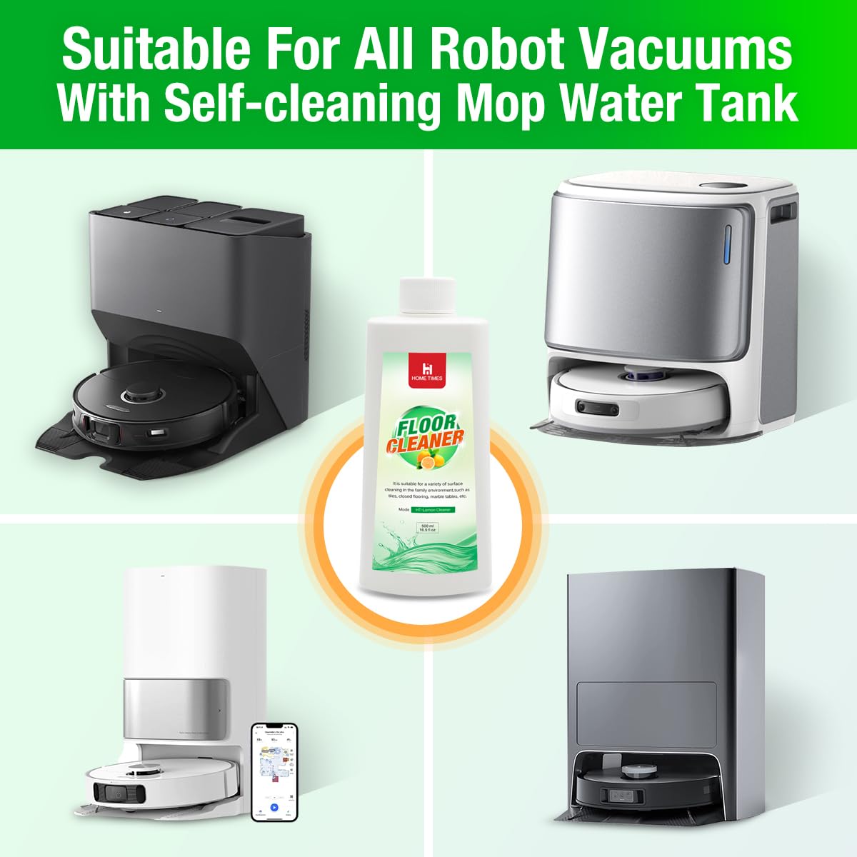 Robot Vacuum Floor Cleaning Concentrate for Mops - Compatible with Roborock, Tineco, iFloor, Etc. - Hardwood & Multi-Surface - Non-Toxic, Residue-Free (LEMON,16.9FL OZ,500ML)