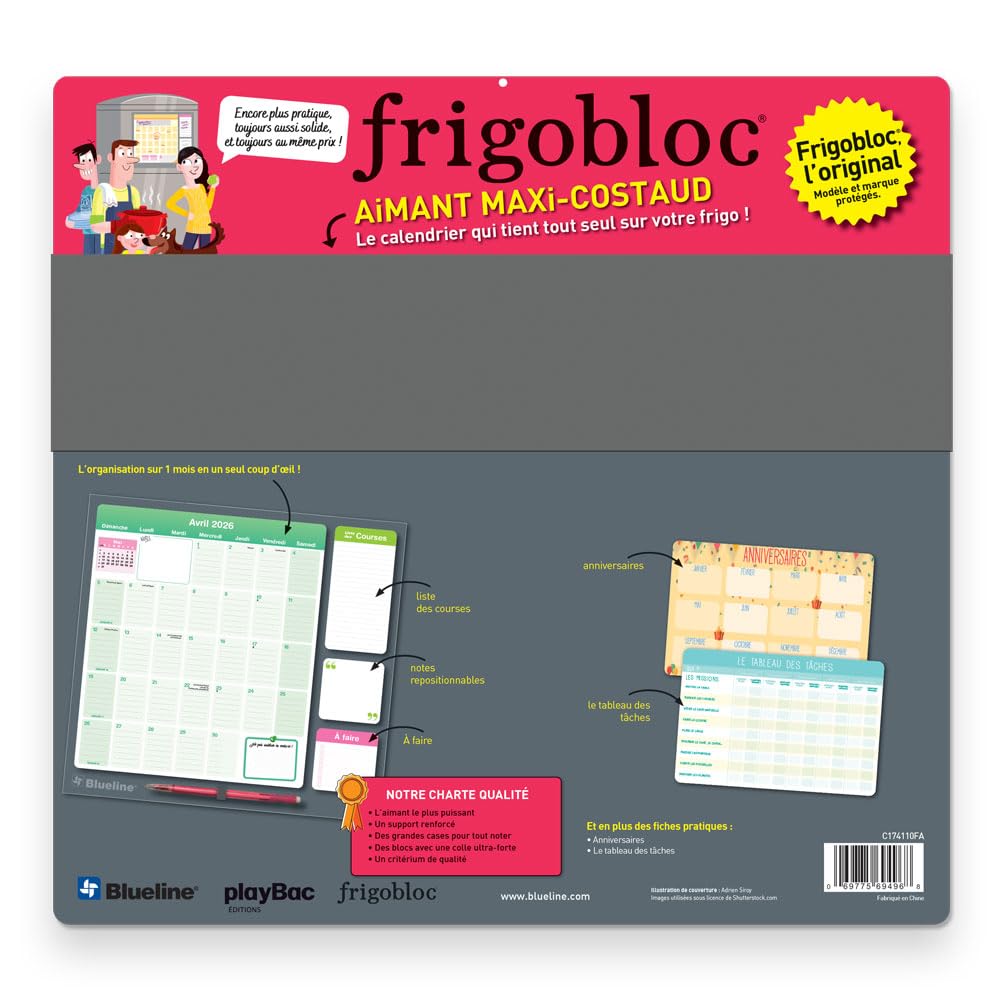 Blueline® 2026 Fridgeplanner™ Monthly Magnet Calendar, 17 Months, August 2025 to December 2026, Maxi Magnetized, 14" x 13.5", French (C174110FA-26)