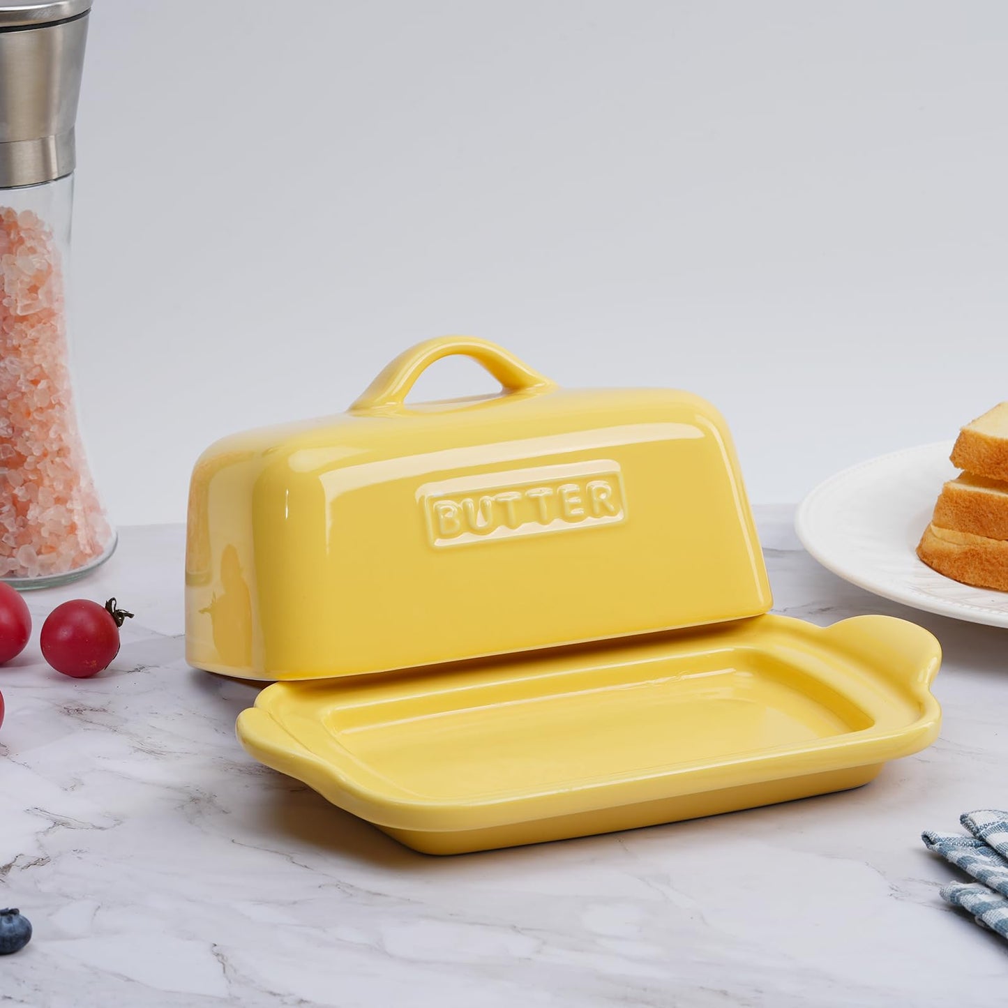 ADIVEE Large Butter Dish for 1 lb Block of Canadian Butter, Porcelain Butter Keeper Fit a Full Pound Block of Butter, Butter Container for an Entire Pound Butter,Color-Yellow
