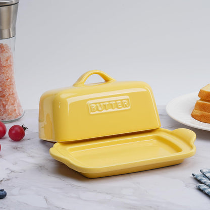 ADIVEE Large Butter Dish for 1 lb Block of Canadian Butter, Porcelain Butter Keeper Fit a Full Pound Block of Butter, Butter Container for an Entire Pound Butter,Color-Yellow