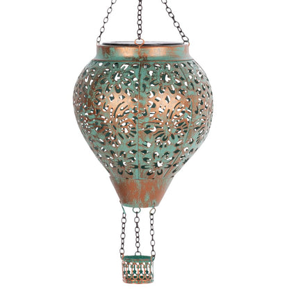Stargarden Hot Air Balloon Solar Lantern, Butterfly Hollow Out Metal Hot Air Balloon Decorations, Green Hanging Solar Lantern, Waterproof Outdoor Lights for Porch Decor