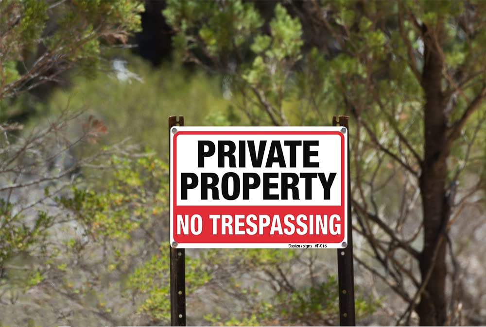 Large No Trespassing Signs Private Property Metal 10x14 Inch Rust Free Aluminum,UV Ink Printing,Durable/Weatherproof Up to 7 Years Outdoor for Home (4-Pack)