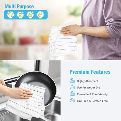 AIDEA Kitchen Towels Microfiber Dishcloth 18”x26”, Super Soft and Absorbent-8 Pack, Multi-Purpose Dish Towels for Home, Kitchen-Grey/White