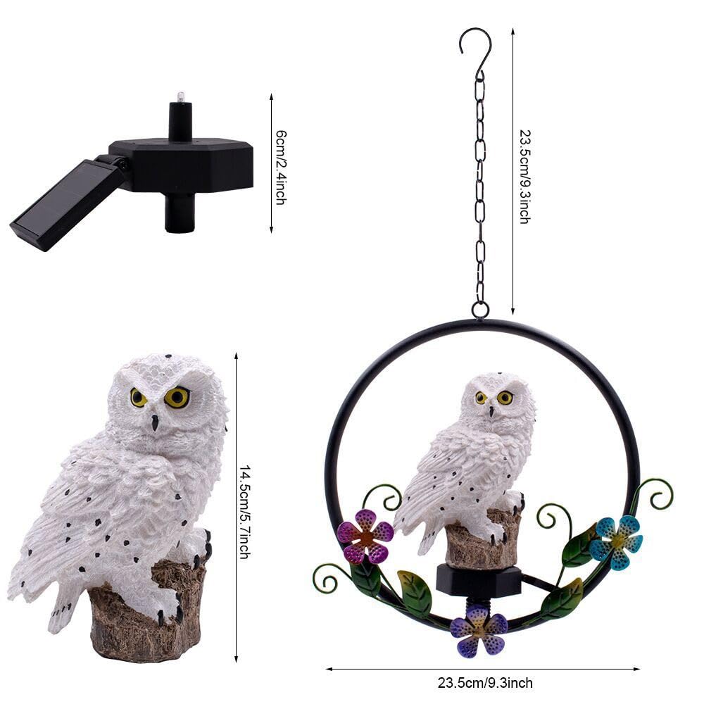 Solar Powered Garden Owl Statue Owl Gifts for Owl Lovers Waterproof Hanging Solar for Outdoor Decorative Unique Gifts for Lawn Yard Balcony