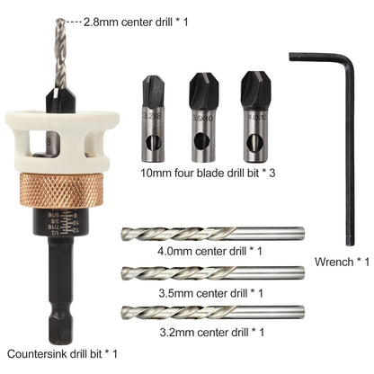 4PCS Countersink Drill Bit Set, Woodworking Countersink Drill Bit with Adjustable Depth Stop and Allen Wrenches, Quick Change Hex Shank Drill Bits Woodworking Tools 82-Degree Chamfer (A)