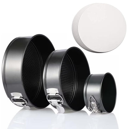 3Pcs Springform Pan Set, 4"/7"/9" Non-Stick Cheesecake Pan, Leakproof Round Cake Pan,Removable Bottom Quick Release Latch Moulds for Birthday Cake,Gift Free 50 Pcs Cake Paper