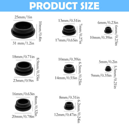 125Pcs Black Rubber Plug Box, Various Sizes of Round Hole Silicone Tool, Rubber Plugs for Round Holes, Silicone Plugs Suitable for Car Wiring Furniture
