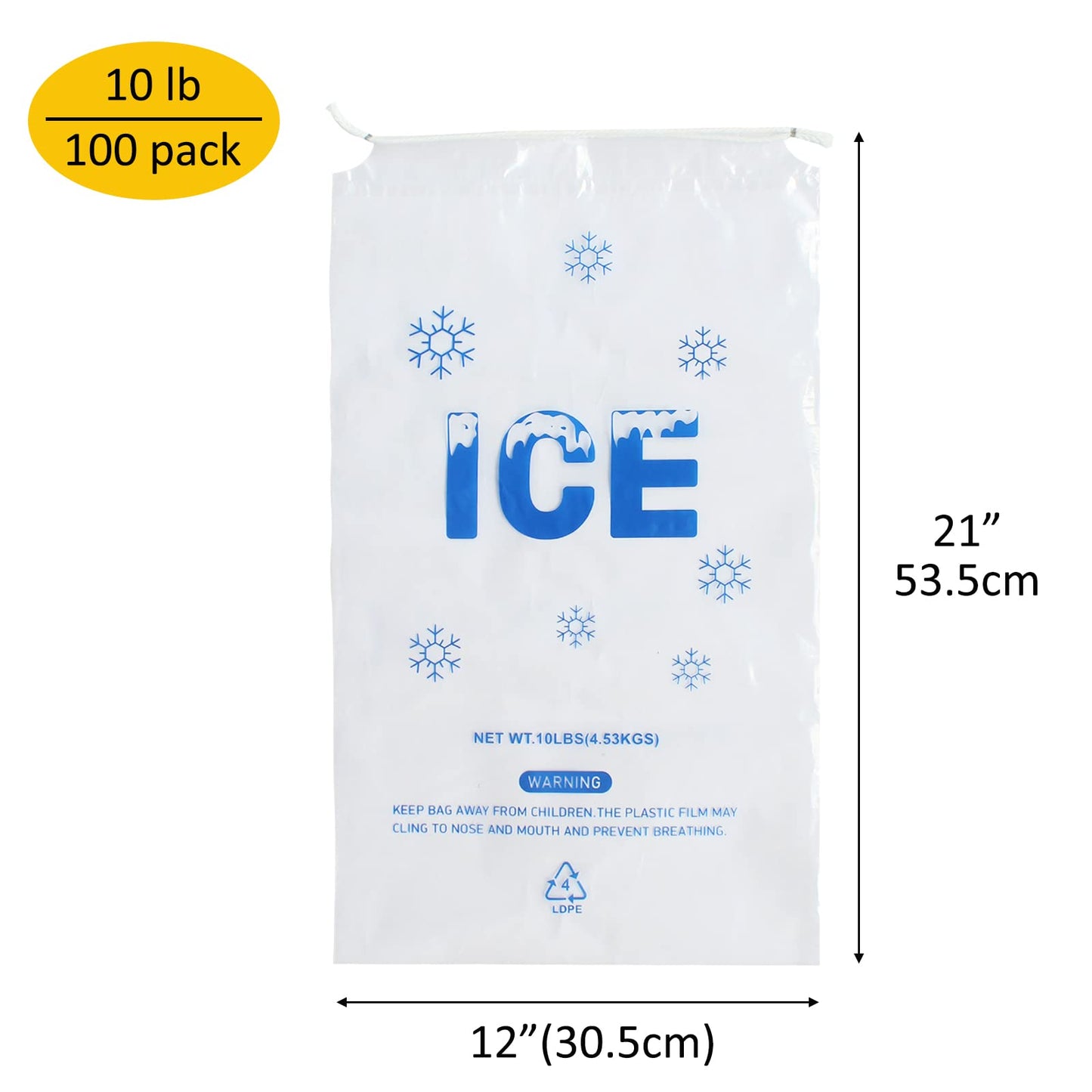 Belinlen 100 Pack 10 lb. Plastic Drawstring Ice Bags 12 x 21 Inch Heavy-Duty Plastic Ice Bags with Cotton Draw String (2mil Thickness)