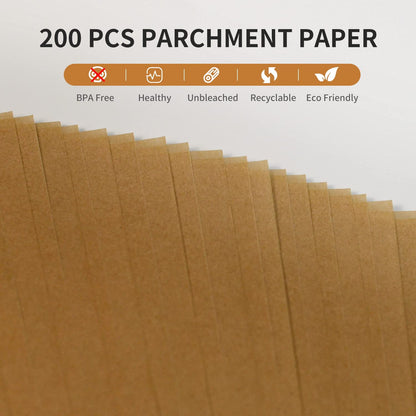 200 Pcs Unbleached Parchment Paper Baking Sheets, 12x16 Inch Baking Paper, Precut Non-Stick Parchment Sheets for Baking, Cooking, Grilling, Air Fryer and Steaming, Precut Silicone Baking Paper