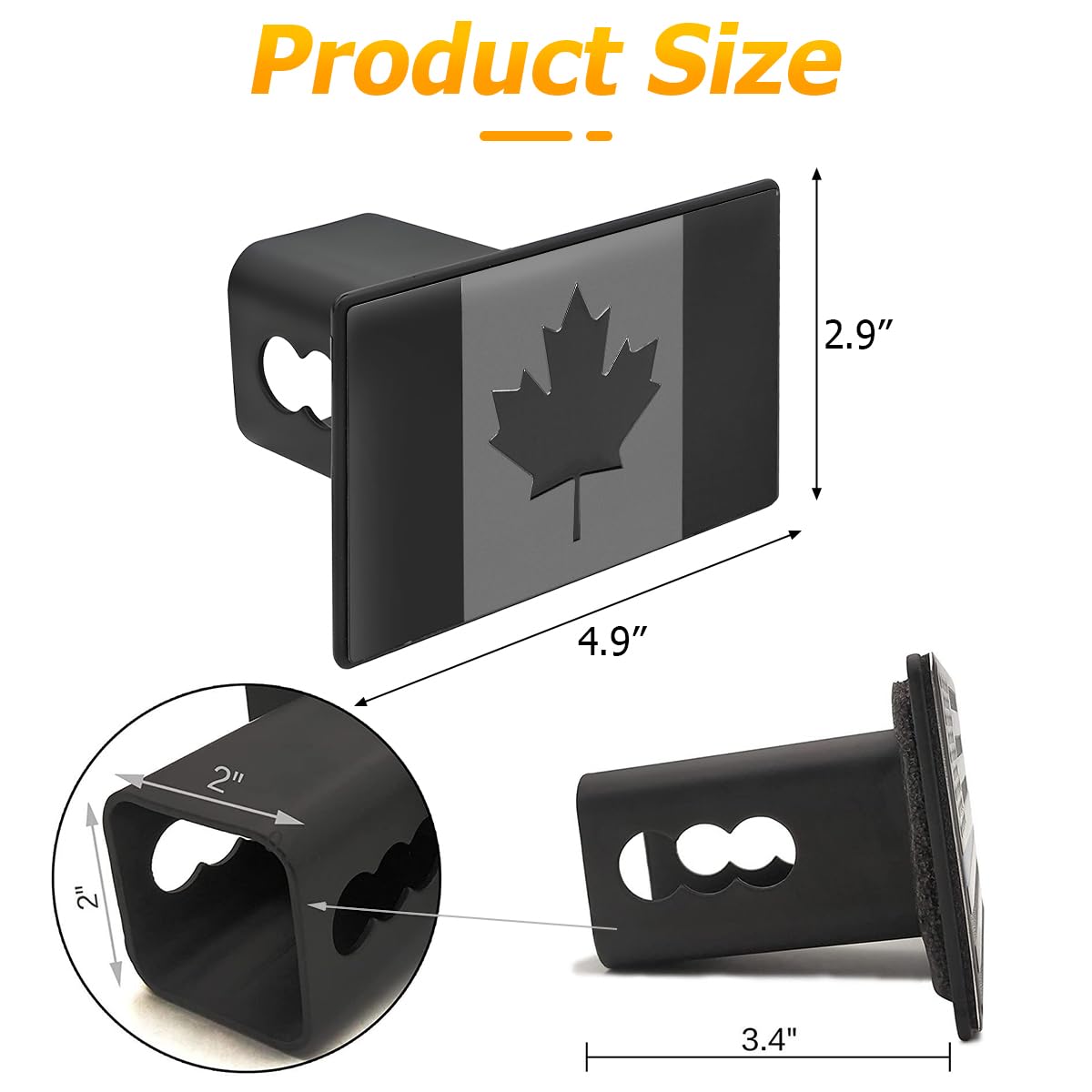 XINLIYA Canada Flag Trailer Hitch Cover, Metal 2 Inch Receiver Tow Dust Plug with 5/8-Inch Pin Diameter Hitch Lock, Dustproof Auto Protective Accessories, Universal for Pickup, Truck, RV