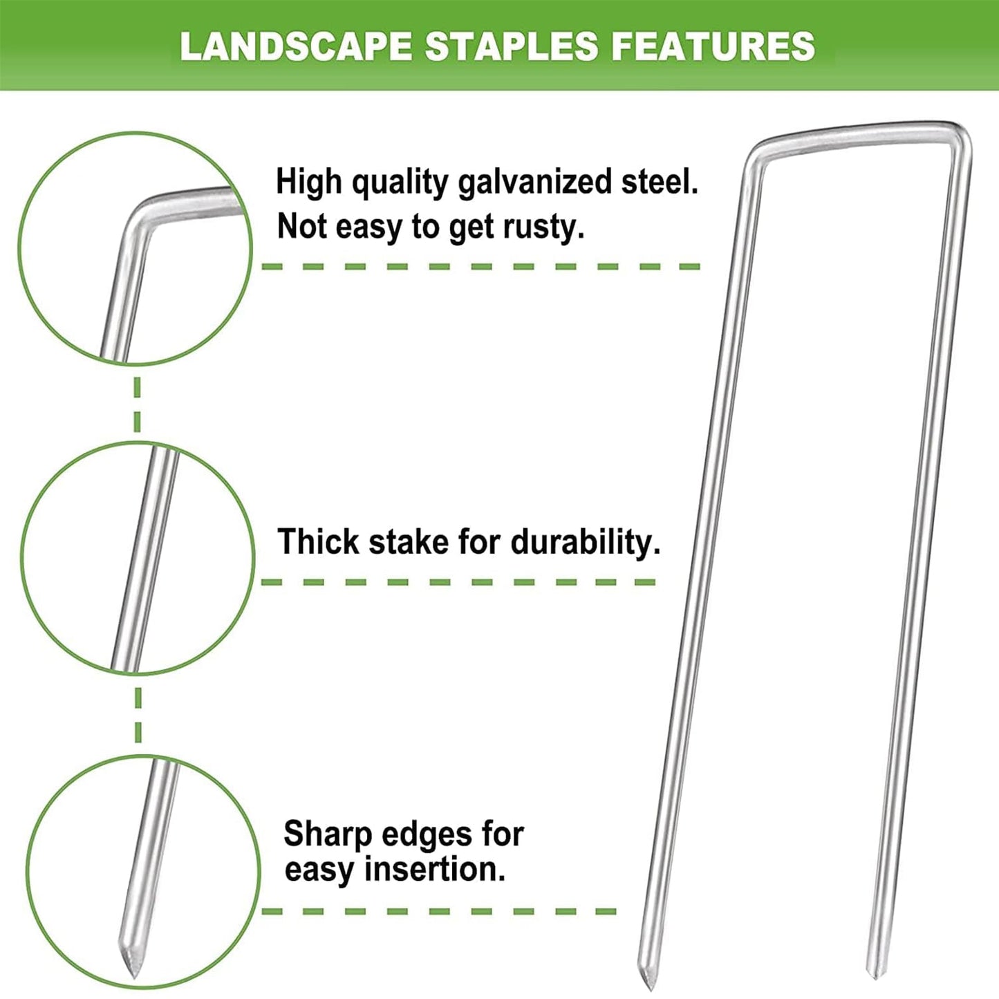 100 Pack Landscape Staples 6 InchGalvanized Garden Stakes Pins Anti-Rust Lawn Spikes for Weed Barrier Fabric, Irrigation Tubing, Yard Lawn Garden anchoring or Sod Pins