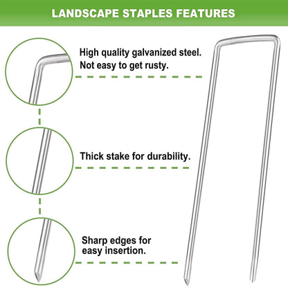 100 Pack Landscape Staples 6 InchGalvanized Garden Stakes Pins Anti-Rust Lawn Spikes for Weed Barrier Fabric, Irrigation Tubing, Yard Lawn Garden anchoring or Sod Pins