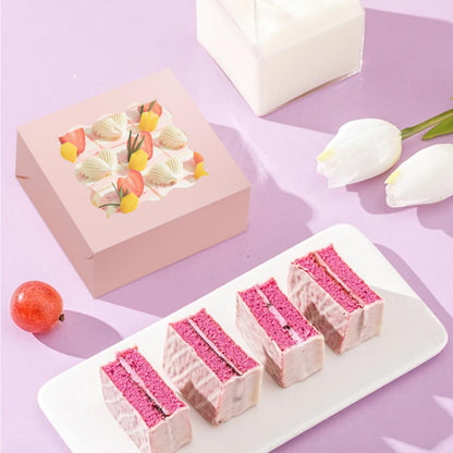 QYCX 50 Pcs Pastry Bakery Boxes Cookie Boxes with Window Gift Box Pink Bakery Box Treat Dnout Snack Container for Chocolate Muffins Desserts Candy Pastries 6x6x2.9inch PaperTake Out Container