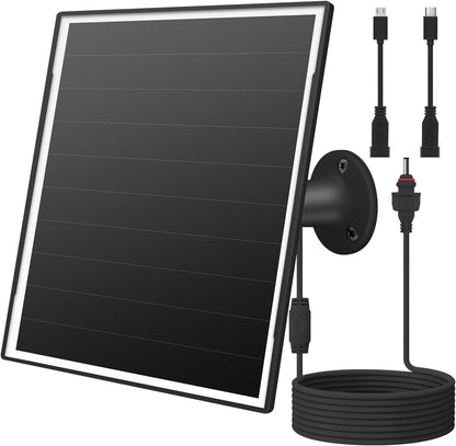 8W Solar Panel Charger for Outdoor Security Cameras, with Micro USB/USB-C and DC (35 * 135) Port, Fits Eufy/Wyze/Ring Camera, 9.8ft Cable,Stabilization System for Battery Protection Fast Charging