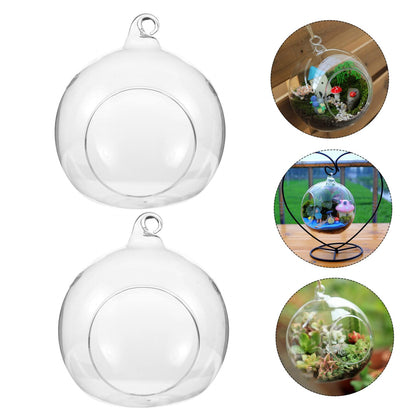 SUPVOX 2-Pack Glass Hanging Vase Terrarium 4.72 Inch Transparent Globe for Indoor Air Plants Home Garden Balcony Decorative Plant Containers