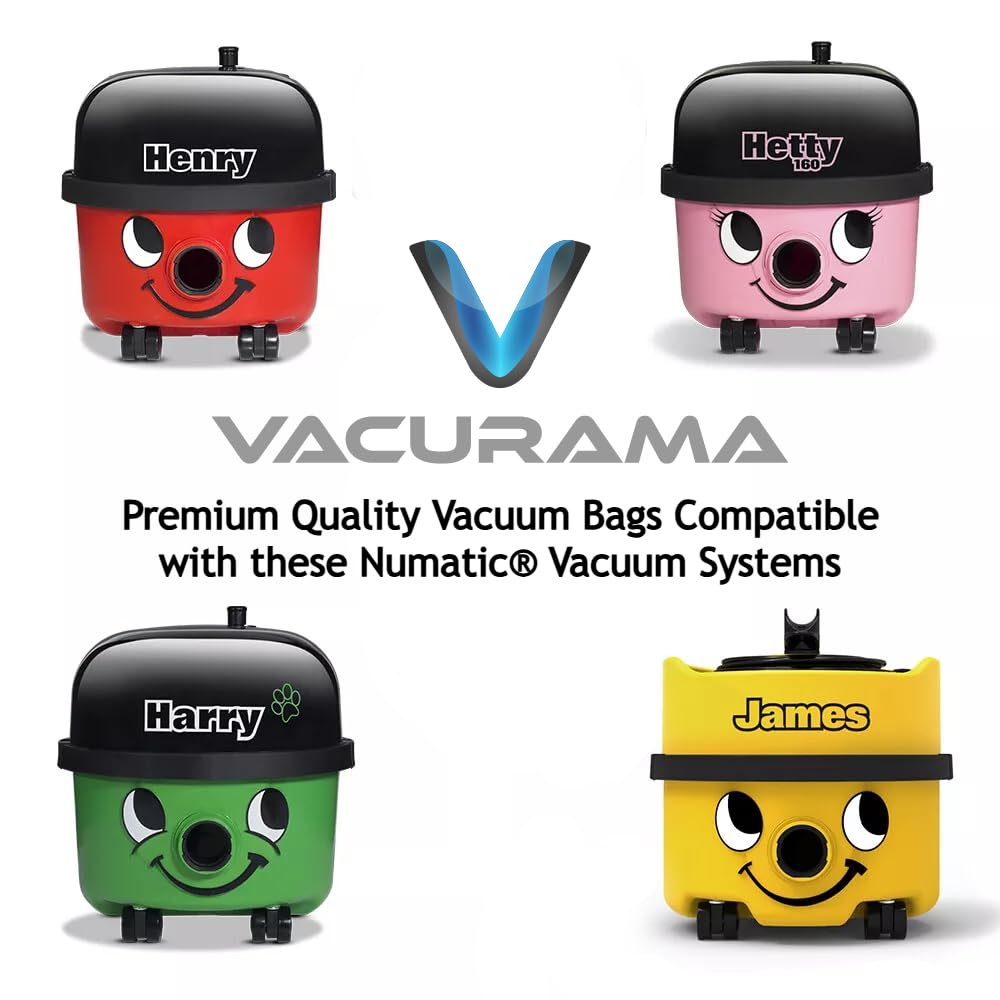 Vacurama Premium Compatible Numatic Vacuum Bags NVM-1CH HEPA-FLO, (10-Pack) for Henry, Hetty, Harry, James - Microfibre Bag Types 907075, 604015 (10)