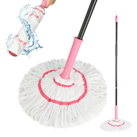 XXFLOWER Self-Wringing Mop, 57-inch, Heavy Duty Microfiber Mop for Floor Cleaning, Wet and Dry Use, Suitable for Hardwood Floors, Kitchens, Bathrooms, Tiles, Commercial and Home Cleaning (Pink)