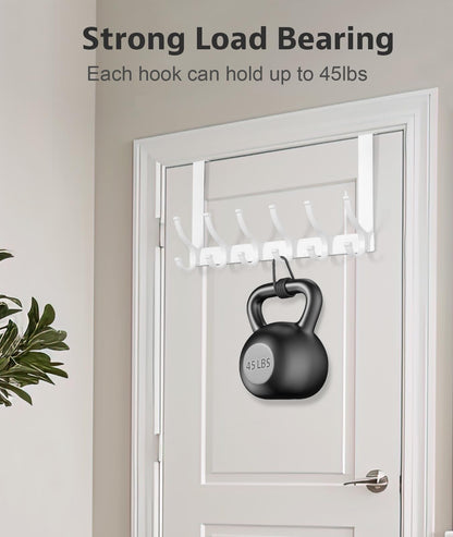 Optish Door Hooks for Hanging, Over The Door Towel Racks for Bathroom, Coat Rack Door Towel Hanger Towel Hooks (2Pack, White, Fit 1-3/4" Doors)