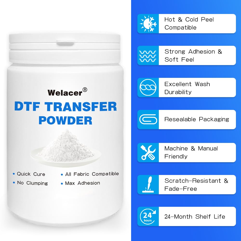 Welacer DTF Powder for Sublimation on Cotton 550g / 1.21lbs, White DTF Pretreat Hot Melt Adhesive Powder for All Transfer Printer Direct Print on Dark or Black Fabric