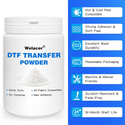 Welacer DTF Powder for Sublimation on Cotton 550g / 1.21lbs, White DTF Pretreat Hot Melt Adhesive Powder for All Transfer Printer Direct Print on Dark or Black Fabric