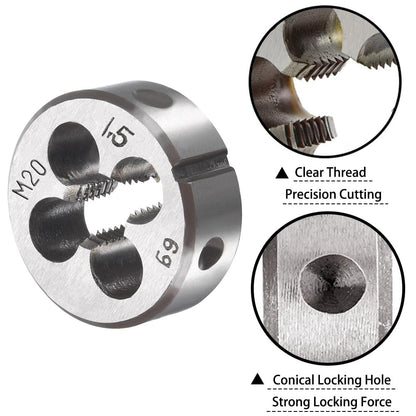 Saipor M20 X 1.5 Metric Tap and Die Set M20 X 1.5mm HSS Straight Fluted Machine Thread Right Hand Screw Tap and Round Threading Die